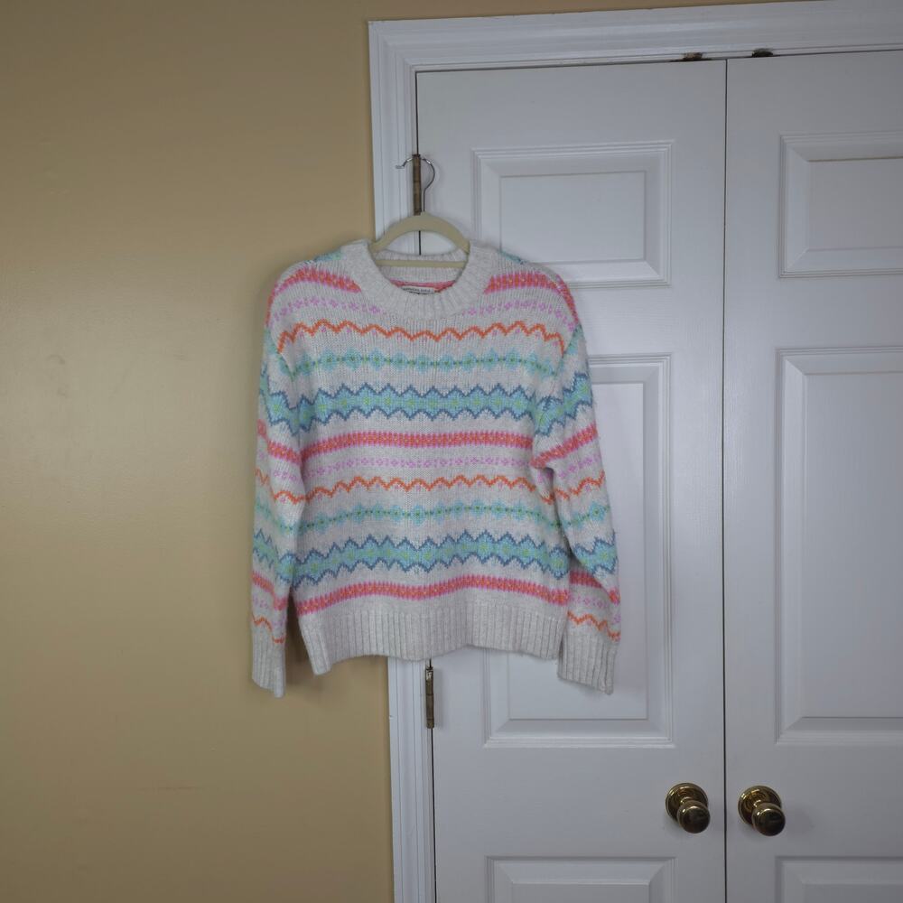 American Eagle Outfitters Oversized Fair Isle Crewneck Sweater in Stripe Size XS
